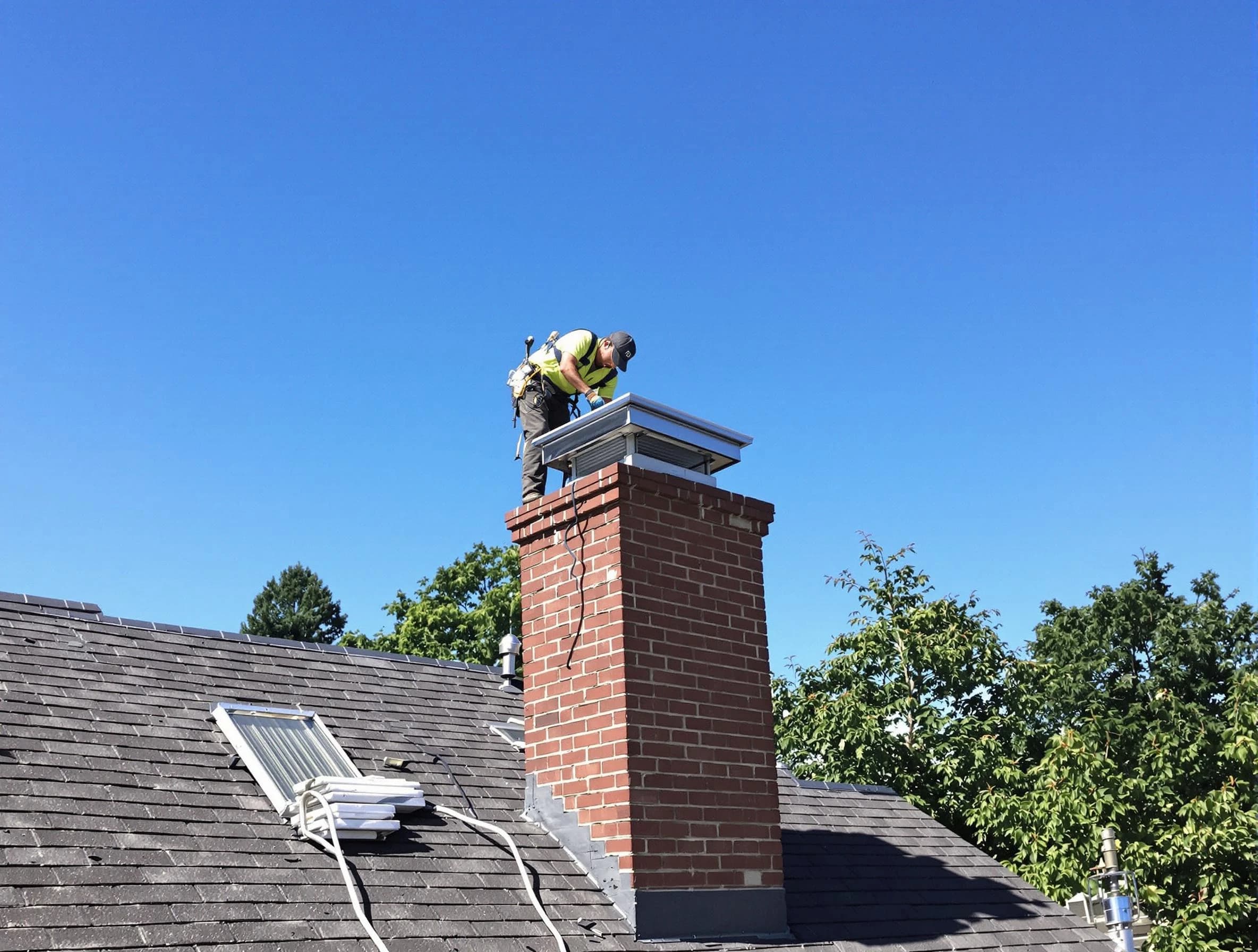 Jefferson Hills Chimney Sweep technician measuring a chimney cap in Jefferson Hills, PA
