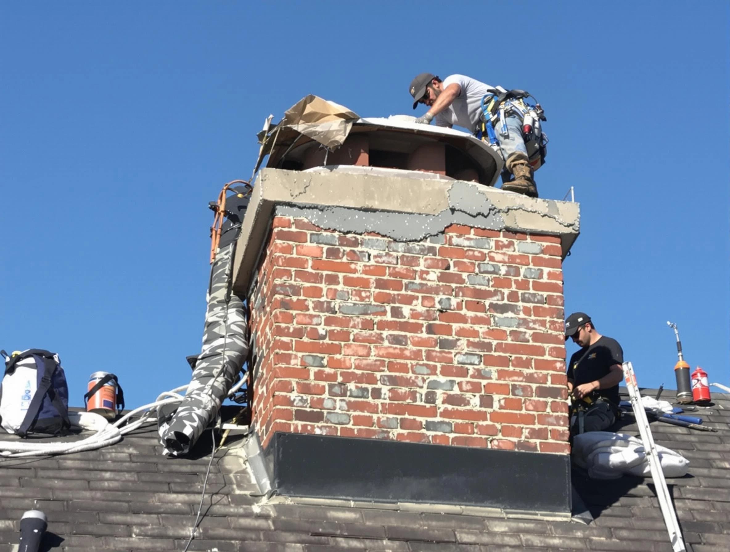Jefferson Hills Chimney Sweep installing a custom chimney crown in Jefferson Hills, PA