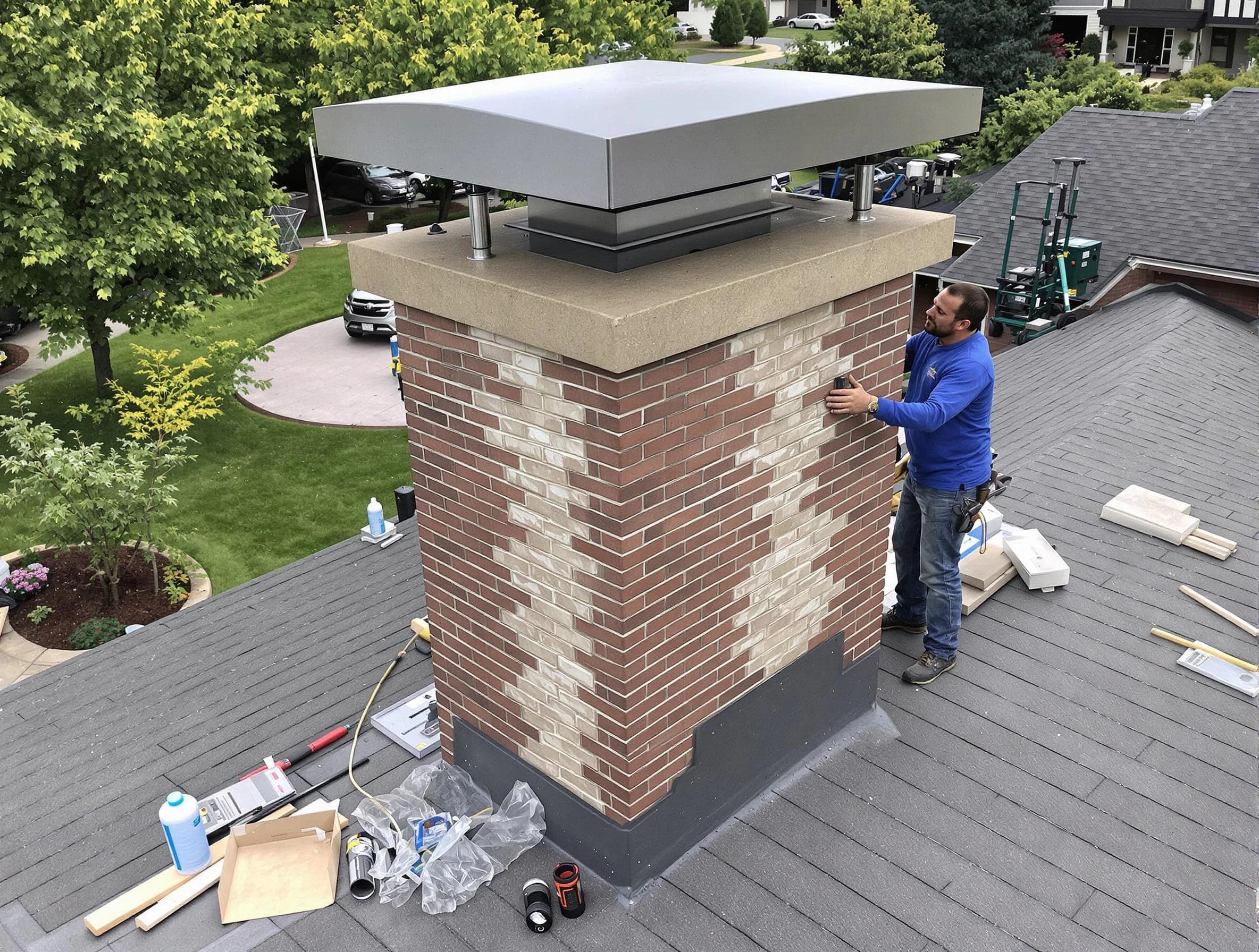 Jefferson Hills Chimney Sweep team working on a custom chimney remodel in Jefferson Hills, PA