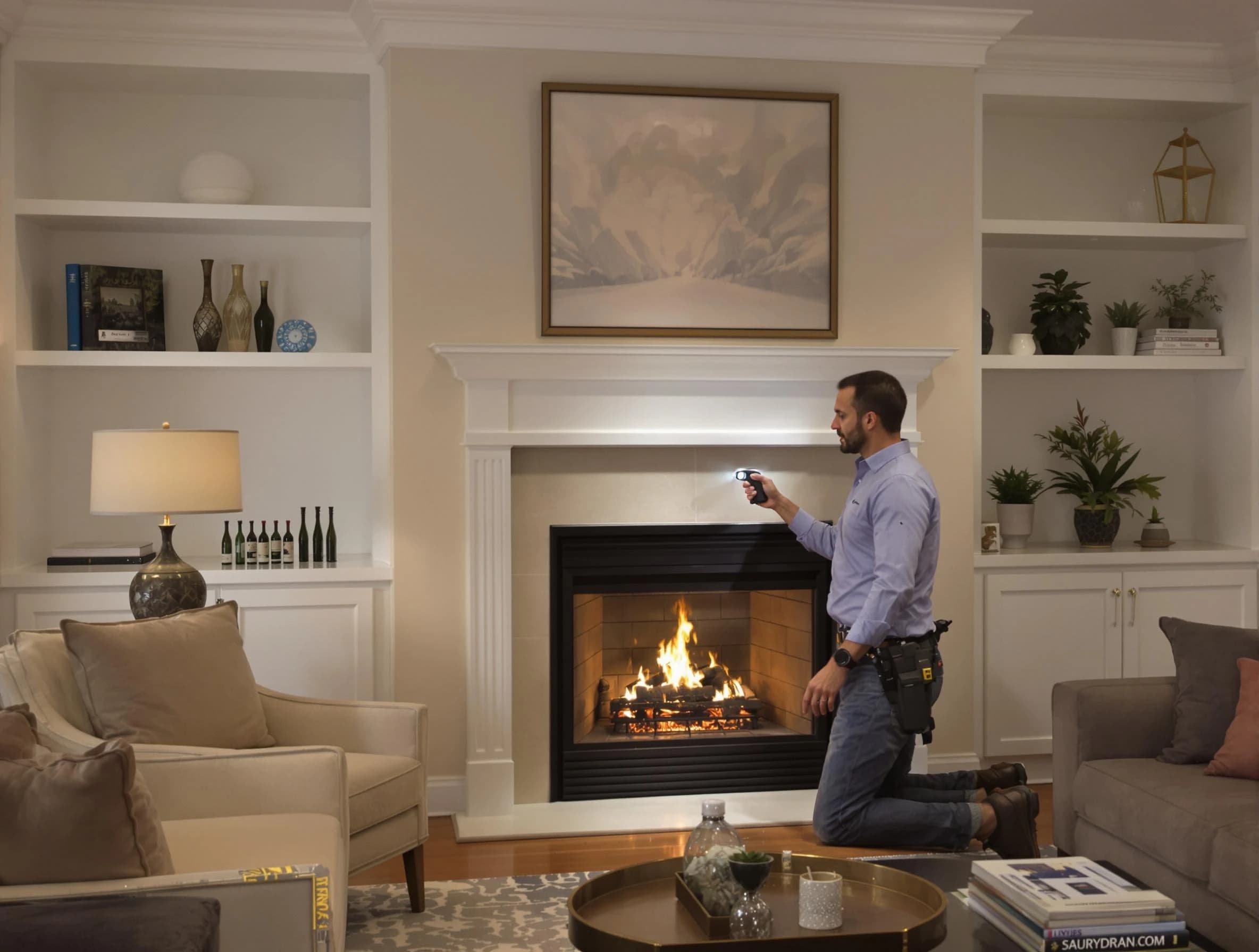 Jefferson Hills Chimney Sweep conducting a fireplace safety inspection in Jefferson Hills, PA