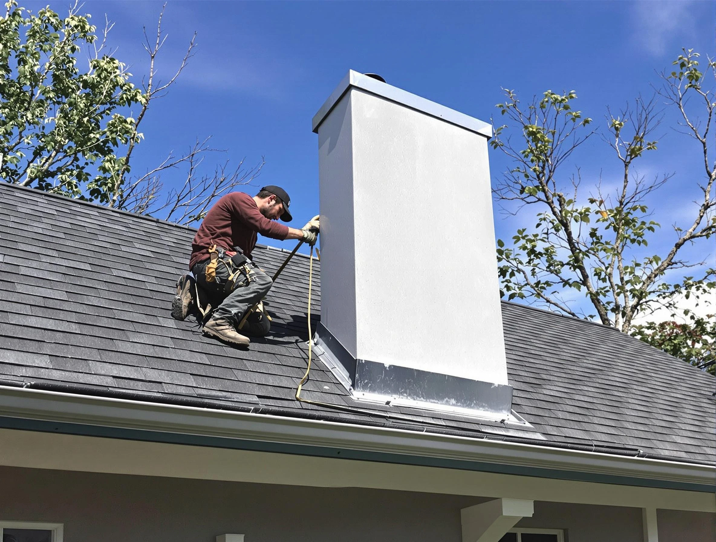 Jefferson Hills Chimney Sweep team member finishing chimney construction in Jefferson Hills, PA